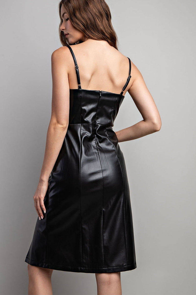 Black Leather Midi Dress