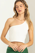 White One-Shoulder Crop Top