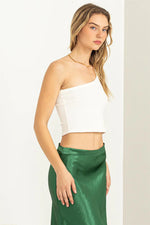 White One-Shoulder Crop Top