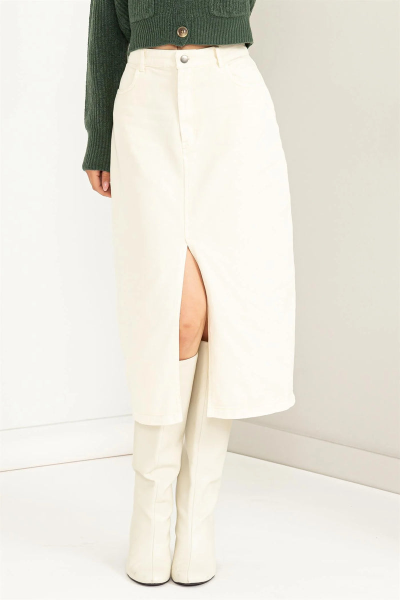 Feeling Fresh Front Cream Slit Midi Skirt