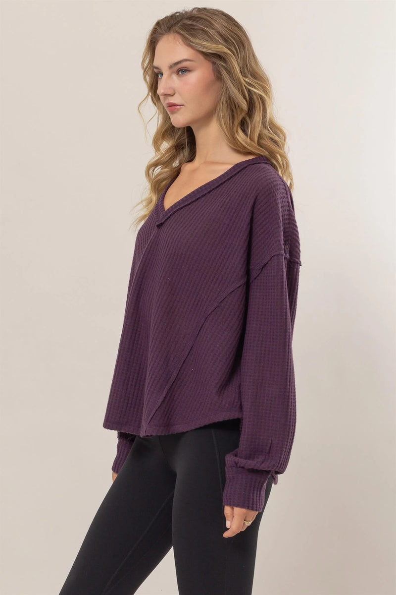 Jackie Purple Waffle Knit Long Sleeve