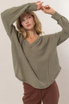 Jackie Olive Waffle Knit Long Sleeve