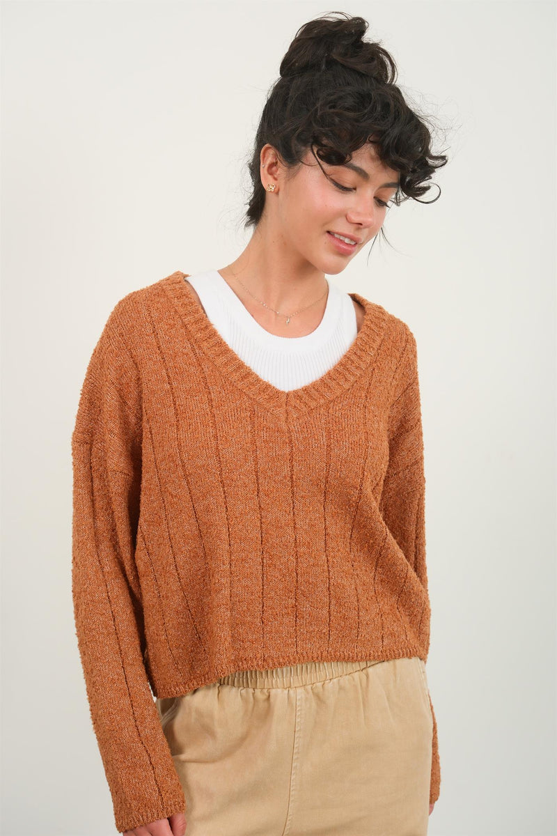 Leah Rust V-Neck Sweater