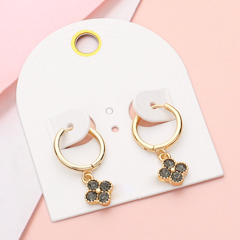 Stone Quatrefoil Dangle Huggie Earrings | Multiple Colors