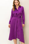 Lavender Haze Purple Satin Belted Midi Dress