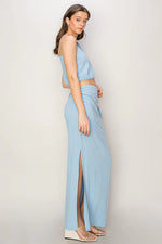 Mila Blue Linen Slit Maxi Skirt