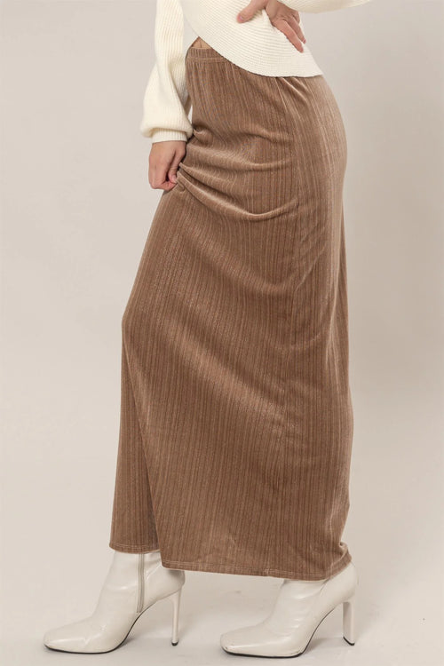 Taupe Velour Maxi Skirt