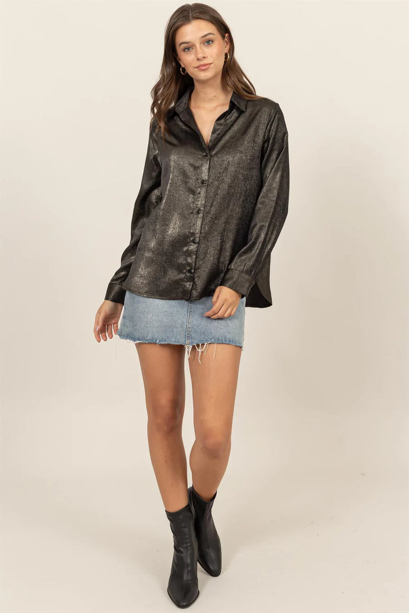 Black Metallic Button Up Shirt