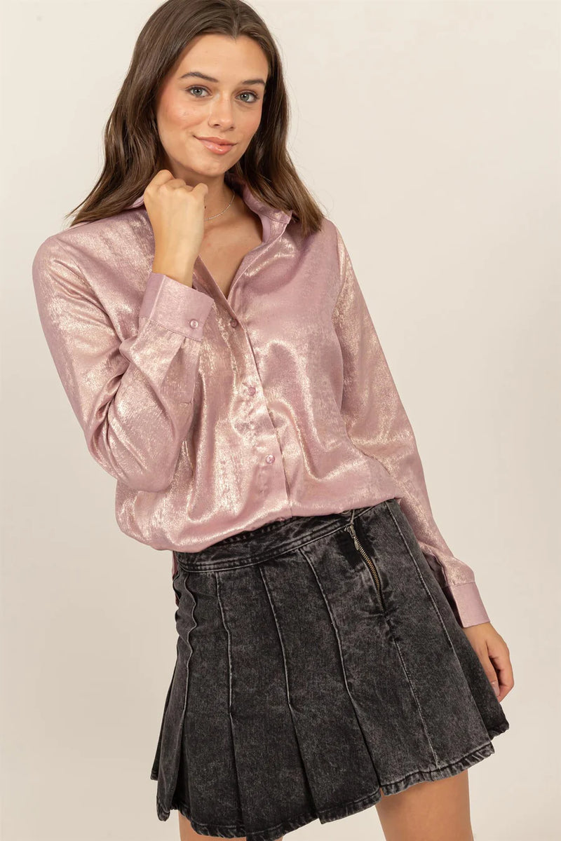 Pink Metallic Button Up Shirt