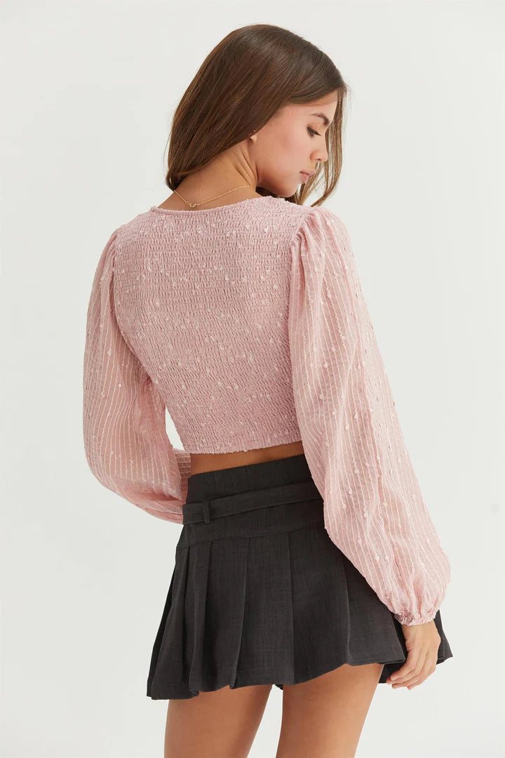 Pink Sequin Smocked Top