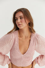 Pink Sequin Smocked Top