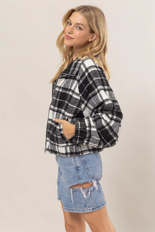 Black/White Plaid Zip Up Jacket