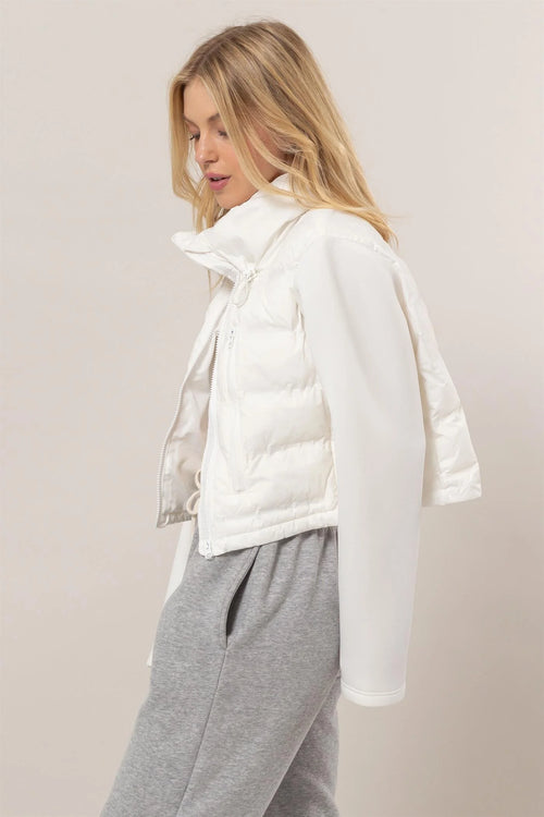 Zoe White Puffer Crop Jacket