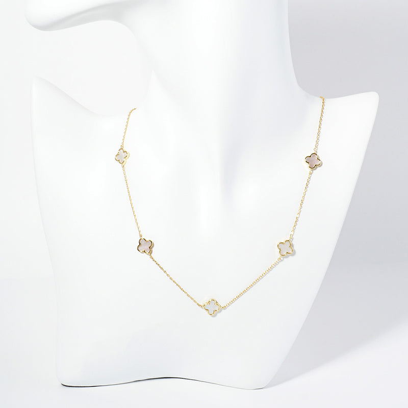 Quatrefoil Mother Of Pearl Station Necklace | Gold or Silver