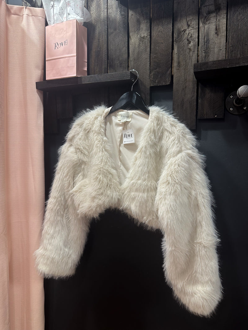 Cream Faux Fur Cream Cropped Jacket