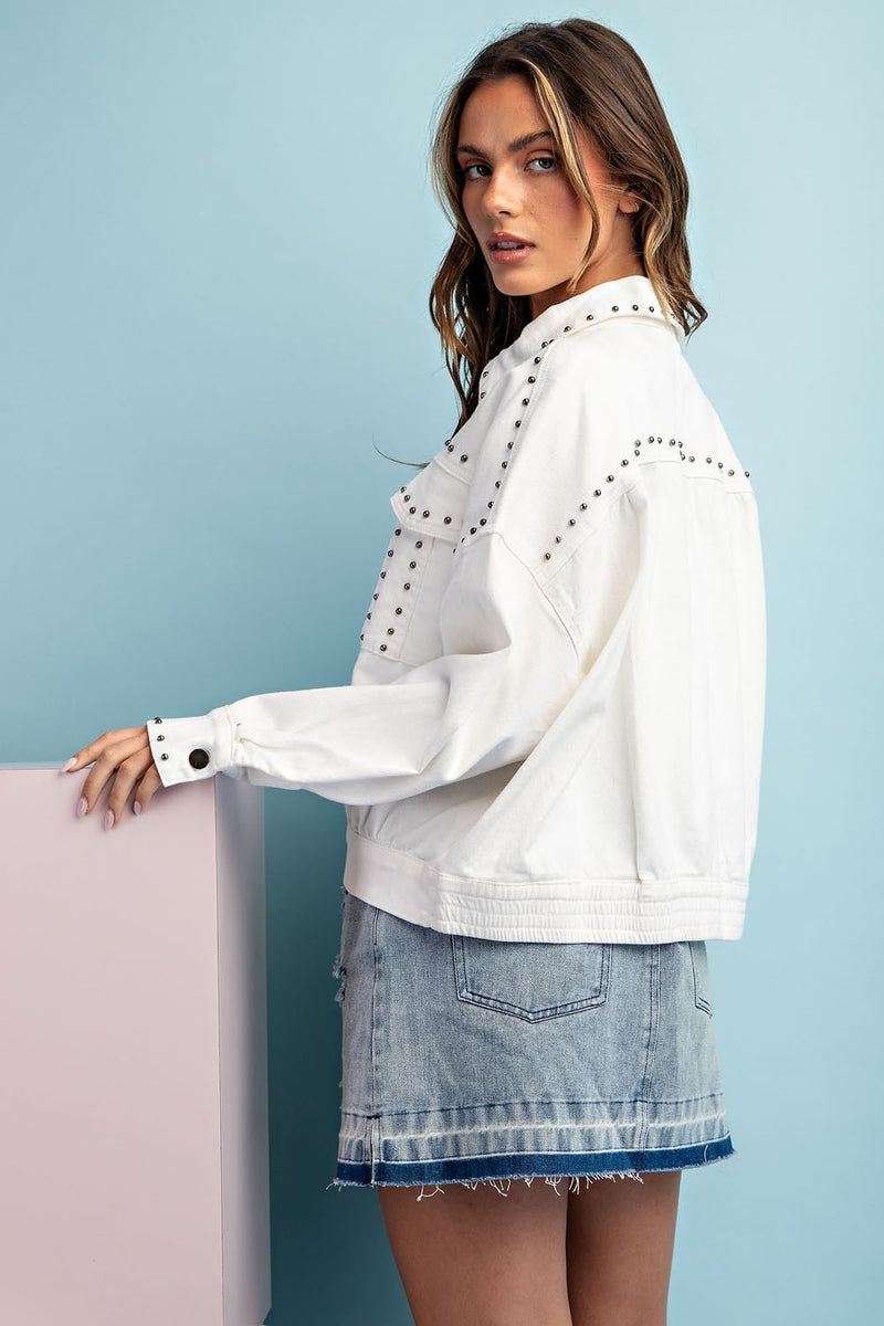 White Studded Denim Jacket