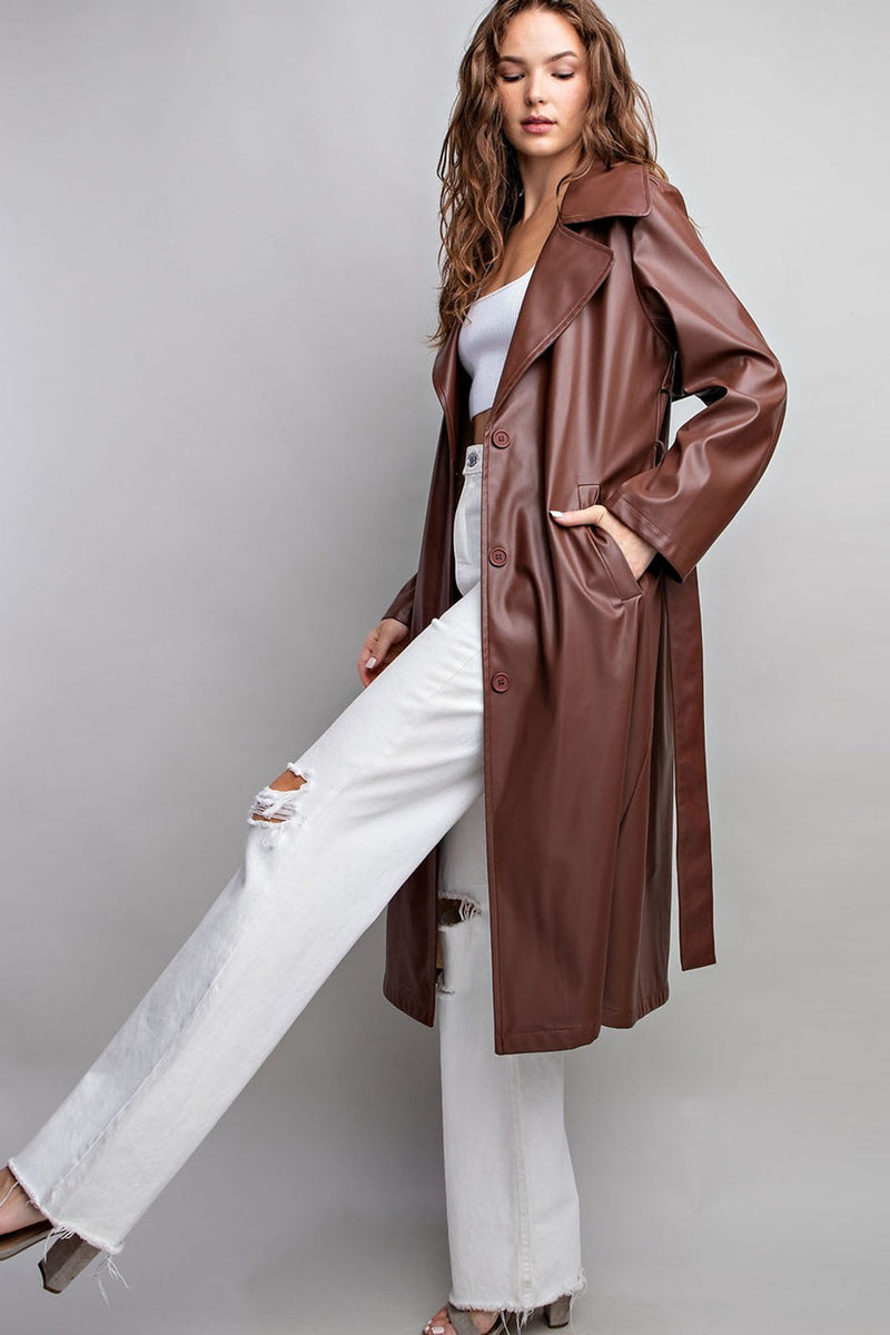 Brown Leather Trench Coat