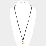 Y2K Suede Heart Self Tie Necklace | Gold or Silver