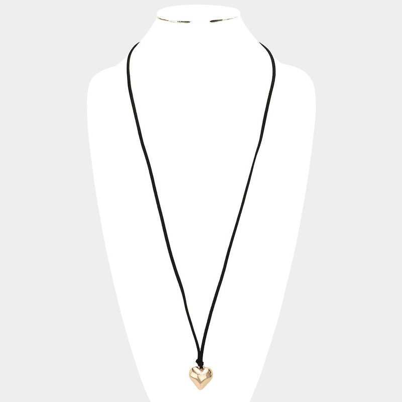 Y2K Suede Heart Self Tie Necklace | Gold or Silver