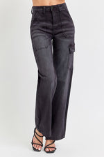 High Rise Black Wide Cargo Pants