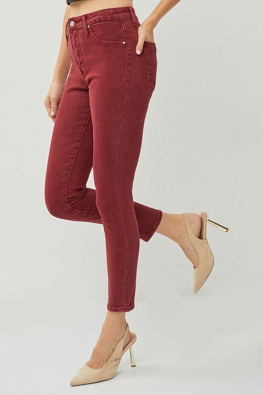 Wine Red High Rise Skinny Pants