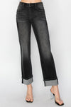 Black High Rise Boyfriend Turn Up Cuff Jeans