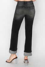 Black High Rise Boyfriend Turn Up Cuff Jeans