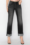 Black High Rise Boyfriend Turn Up Cuff Jeans