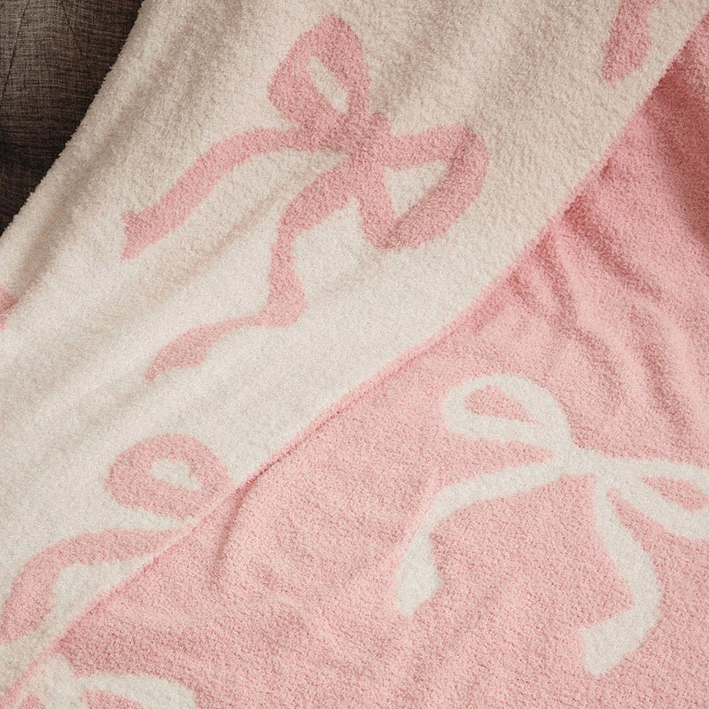 Reversible Pink/White Bow Fuzzy Blanket