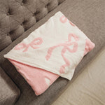 Reversible Pink/White Bow Fuzzy Blanket