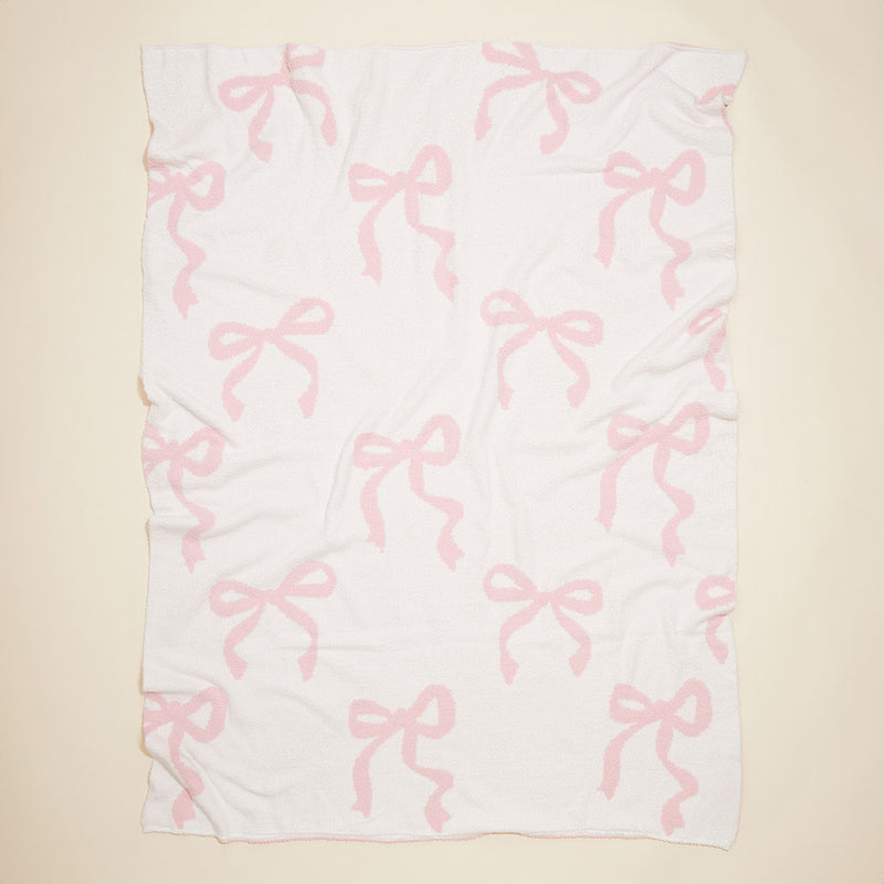 Reversible Pink/White Bow Fuzzy Blanket