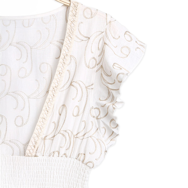 Ivory Boho Embroidered Maxi Dress