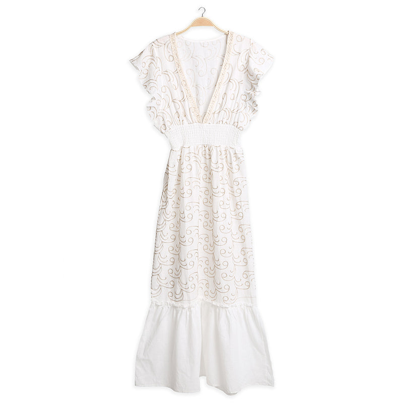 Ivory Boho Embroidered Maxi Dress
