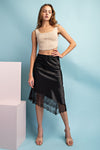 Asymmetrical Black Lace Satin Skirt