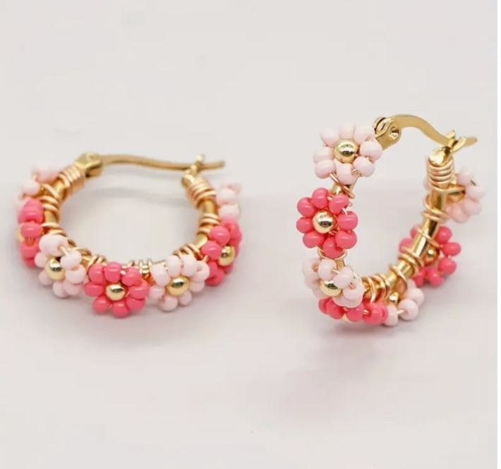 Karly Flower Beaded Hoop Earrings | 3 Colors