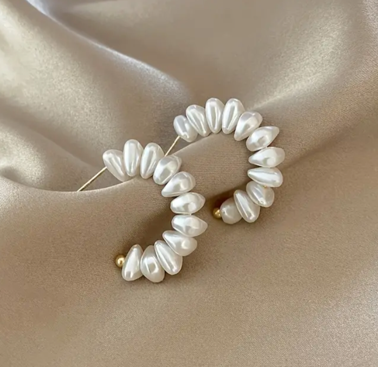 Faux Pearl Hoop Earrings