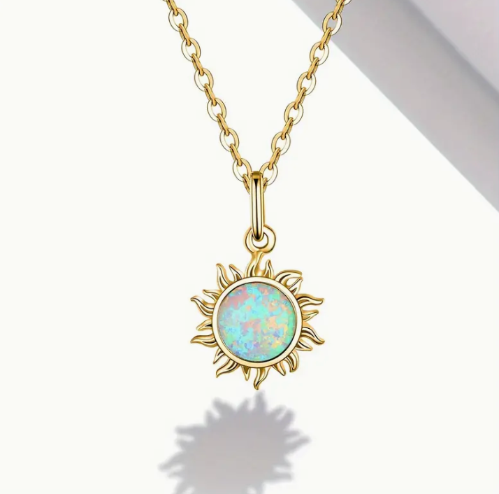 Sterling Silver Opal Sun Pendant Necklace