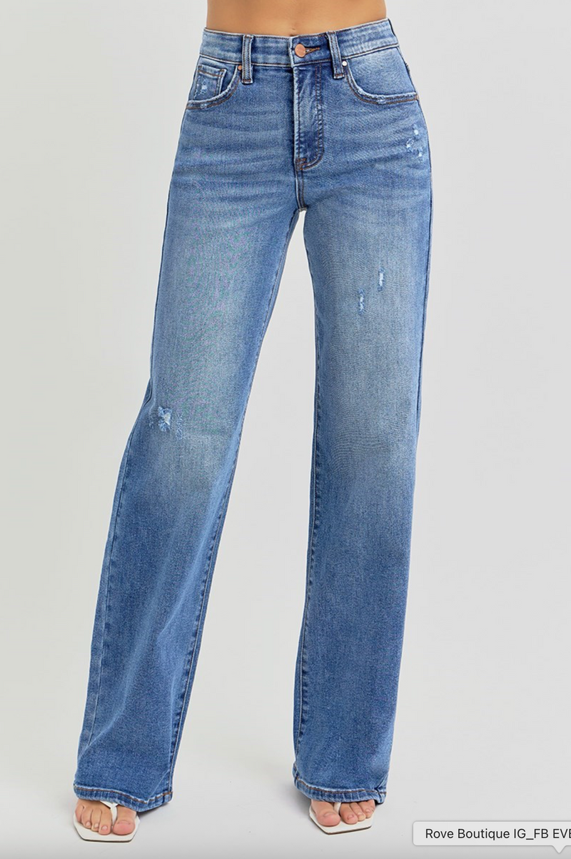 Elastic Band High Rise Wide Jeans