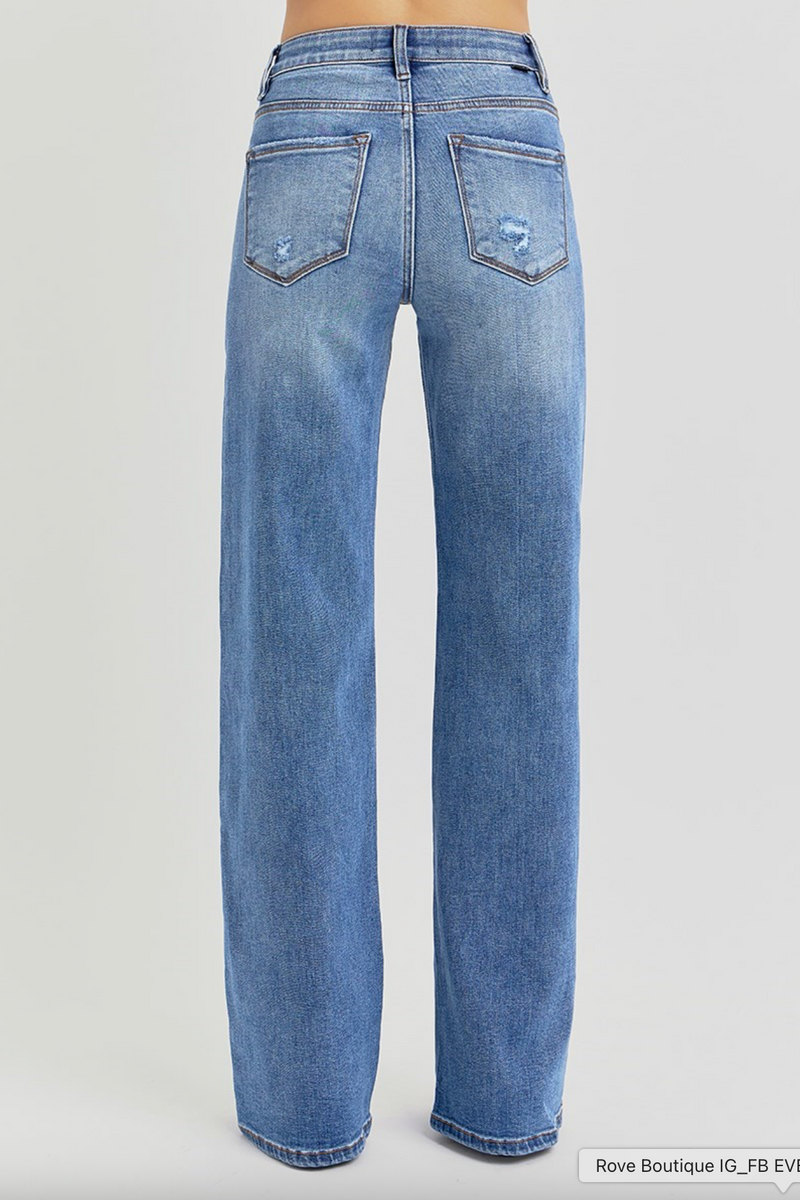 Elastic Band High Rise Wide Jeans