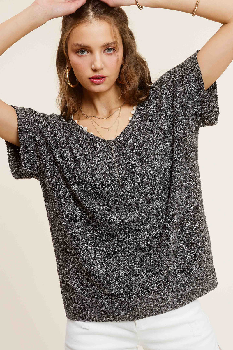 Snow Black Loose Fit Textured Pullover Sweater