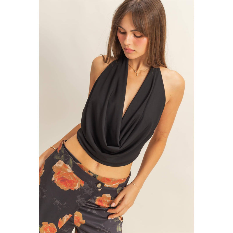 Black Draped Halter Top