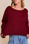 Wine Red Boat Neck Boxy Sweater