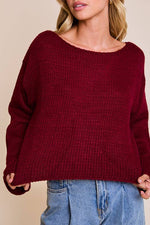 Wine Red Boat Neck Boxy Sweater