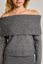 Grey Off Shoulder Relaxed Fit Sweater