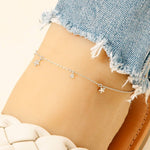 Stainless Steel Mini Flower And Cz Charms Chain Anklet