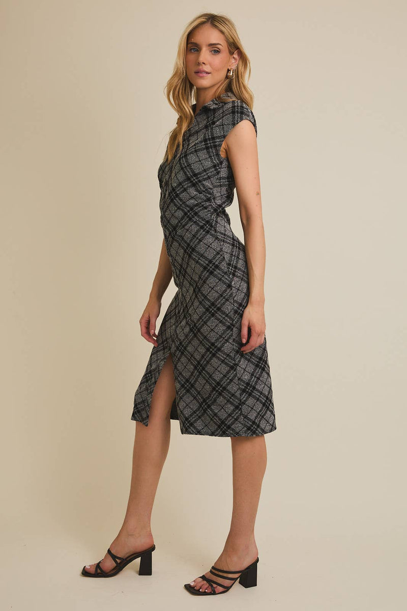Collared Plaid Midi Dress