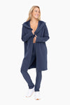 Navy Open Front Longline Hoodie Cardigan w/ Fleece