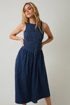 Smocked Polka Dot Denim Midi Dress