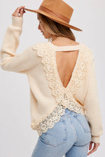 Lace Cream Open Back Sweater