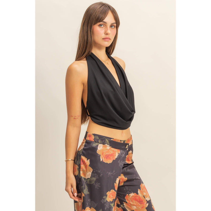 Black Draped Halter Top